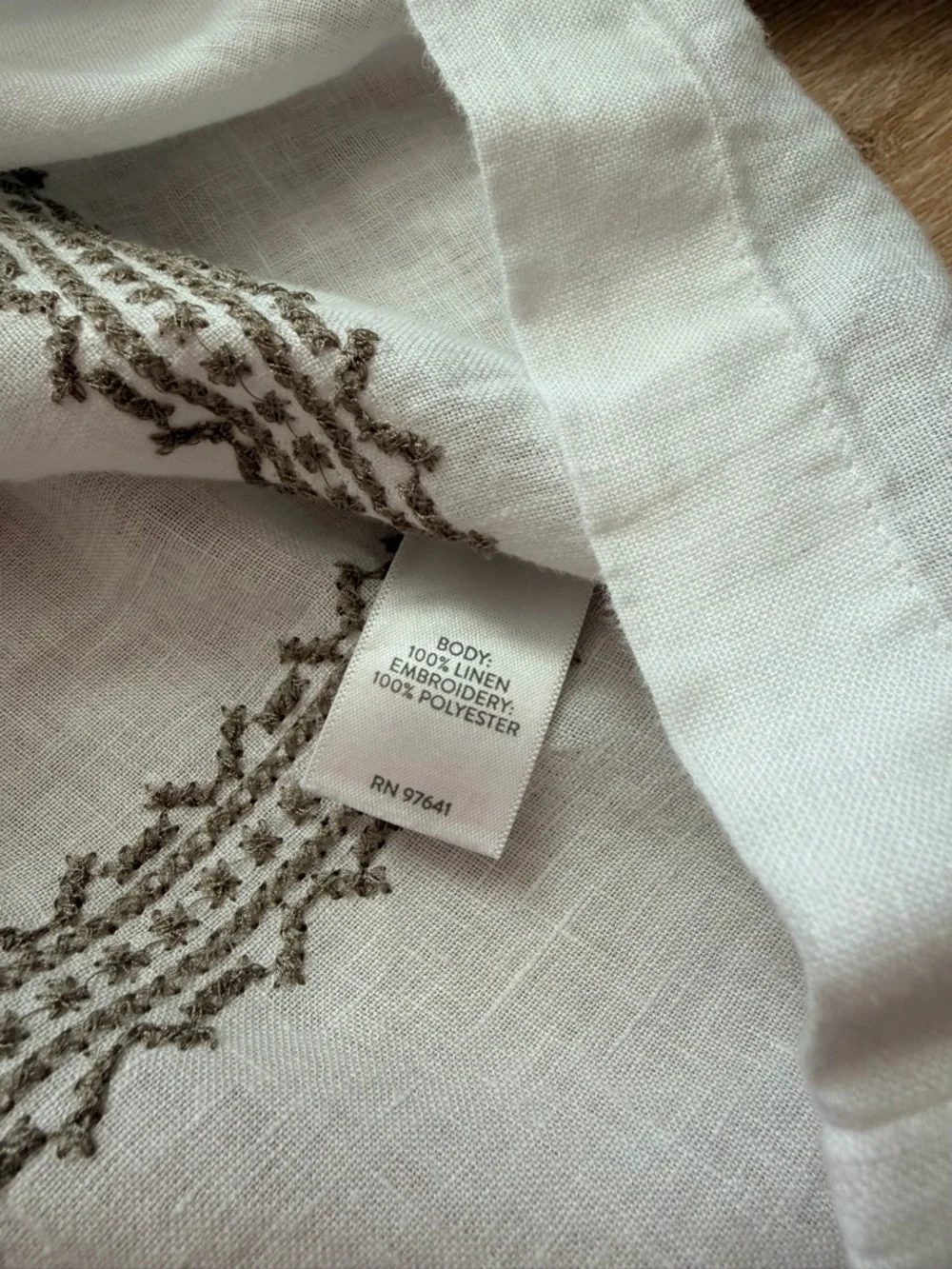 NWOT NEW J.Jill Love Linen Embroidered Top Blouse Shirt White/Sage 3/4 Sleeve M - Picture 6 of 9